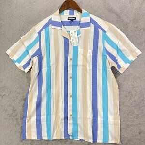 NEW Lands' End Men's L Striped Button-Down Shirt Traditional Fit Cotton/Viscose